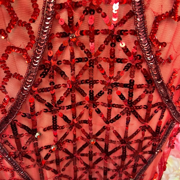 Amarra 20920 Red Size 8 Beaded Sleeveless V Neck Long Dress - Picture 4 of 7